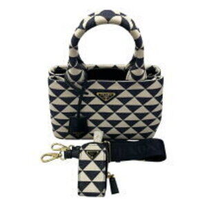 Prada Symbol Embroidery Handbag Navy Blue White Shoulder Bag